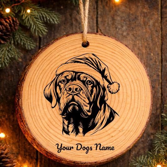 Neapolitan Mastiff Santa Hat Dog Rustic Pine Christmas Ornament