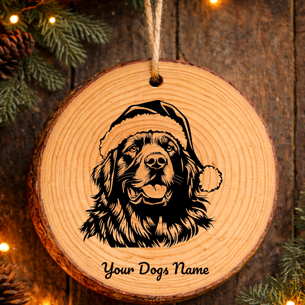 Newfoundland Santa Hat Dog Rustic Pine Christmas Ornament