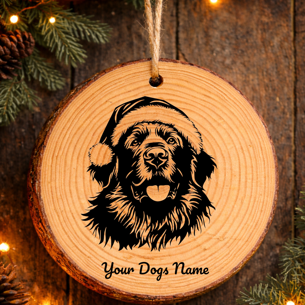 Newfoundland Santa Hat Dog Rustic Pine Christmas Ornament