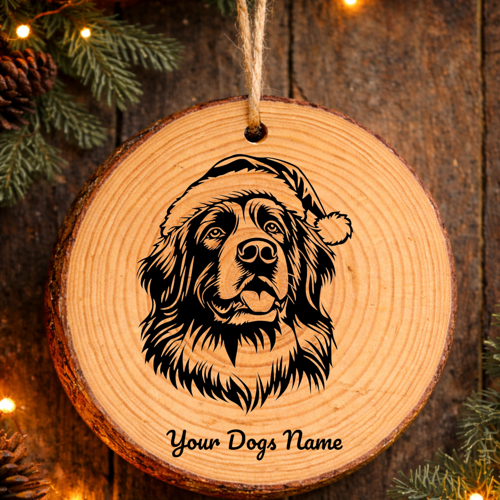 Newfoundland Santa Hat Dog Rustic Pine Christmas Ornament