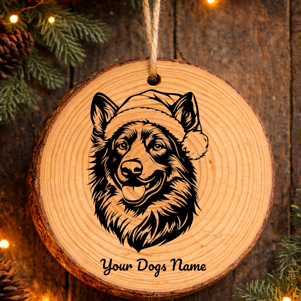 Norwegian Buhund Santa Hat Dog Rustic Pine Christmas Ornament