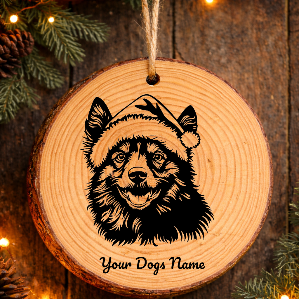 Norwegian Buhund Santa Hat Dog Rustic Pine Christmas Ornament