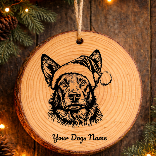 Norwegian Elkhound Santa Hat Dog Rustic Pine Christmas Ornament