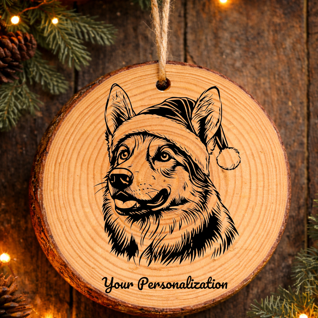 Norwegian Elkhound Santa Hat Dog Rustic Pine Christmas Ornament