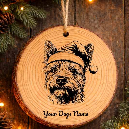 Norwich Terrier Santa Hat Dog Rustic Pine Christmas Ornament