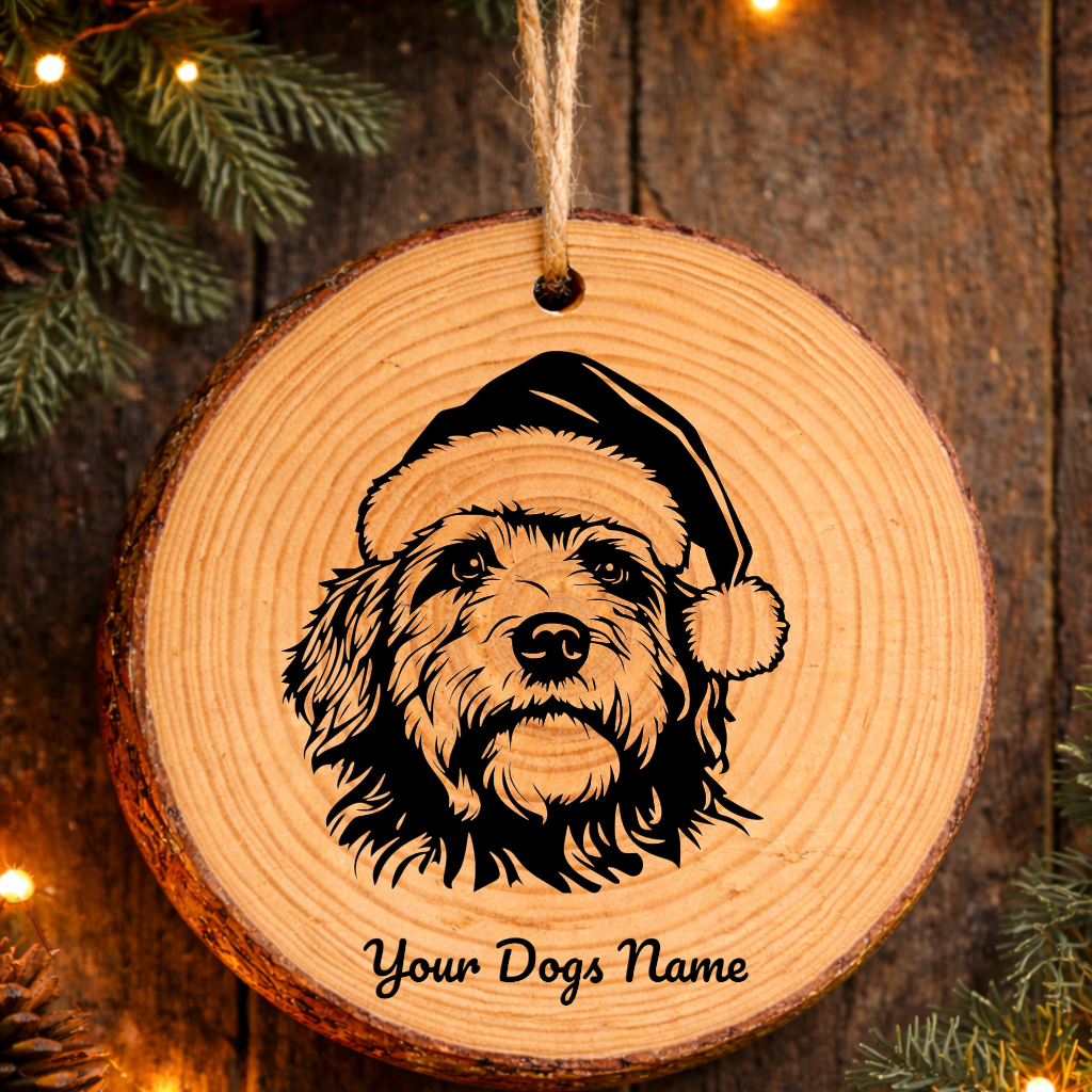 Old English Sheepdog Santa Hat Rustic Pine Christmas Ornament
