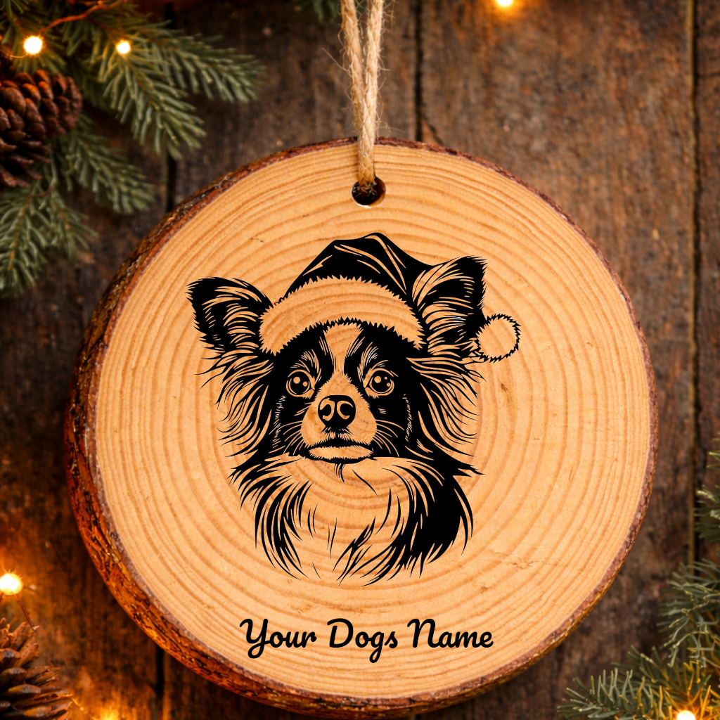 Papillon Santa Hat Dog Rustic Pine Christmas Ornament