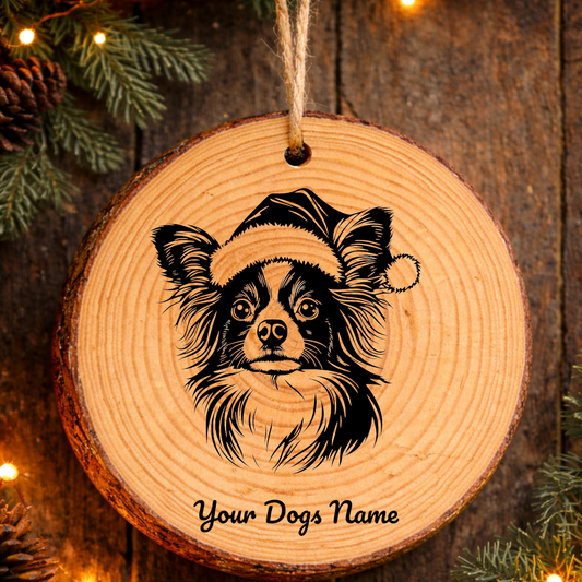 Papillon Santa Hat Dog Rustic Pine Christmas Ornament