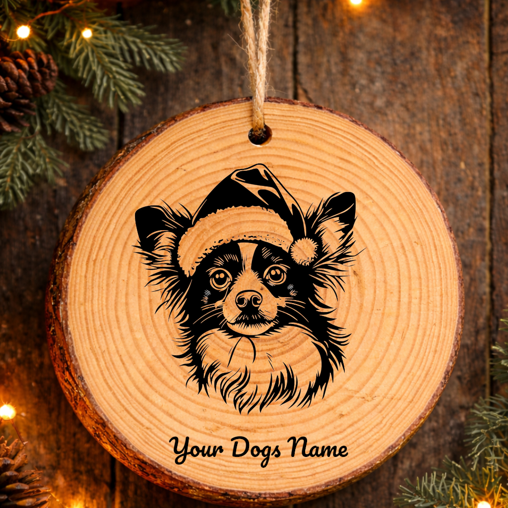 Papillon Santa Hat Dog Rustic Pine Christmas Ornament