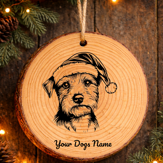 Parson Russell Terrier Santa Hat Dog Rustic Pine Christmas Ornament
