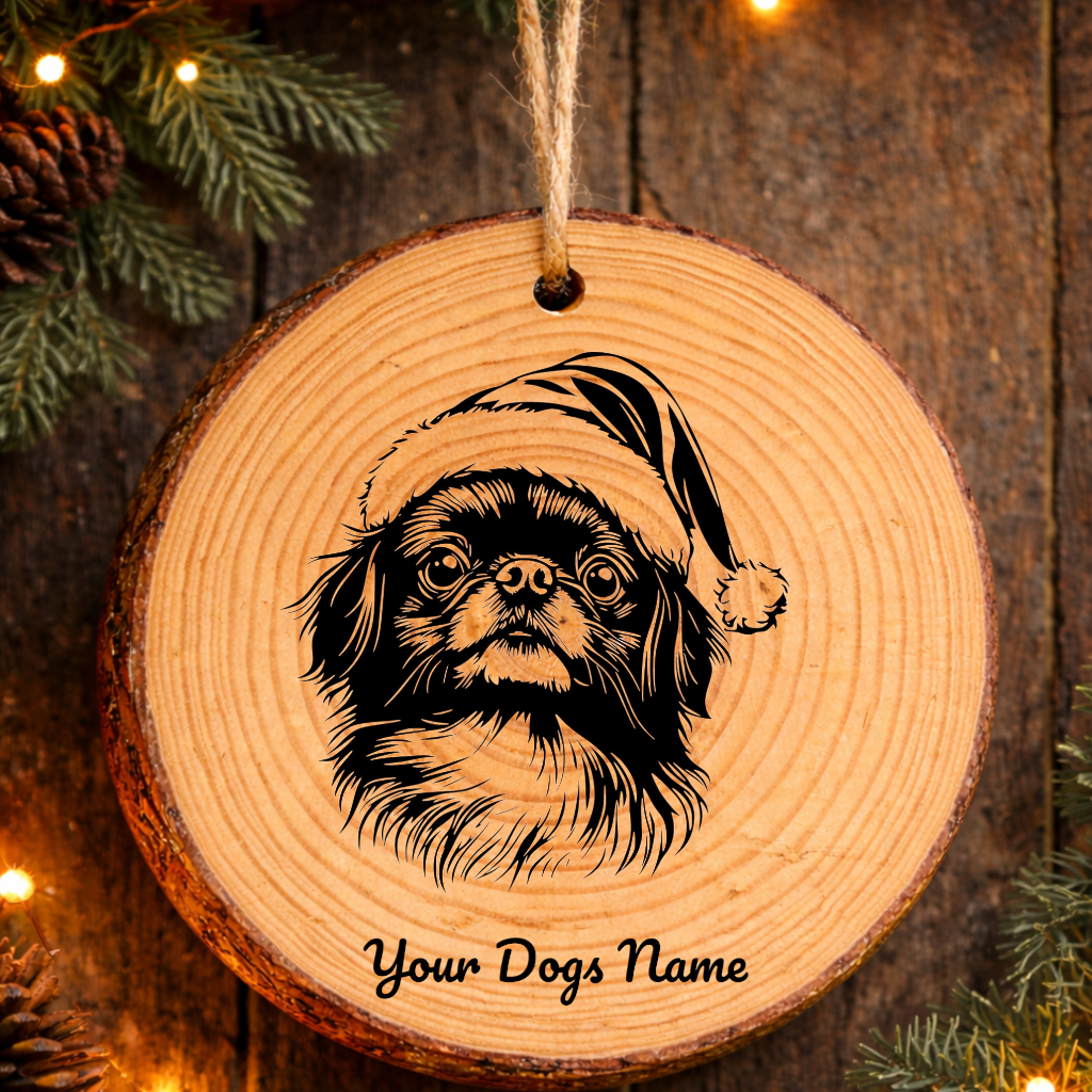 Pekingese Santa Hat Dog Rustic Pine Christmas Ornament