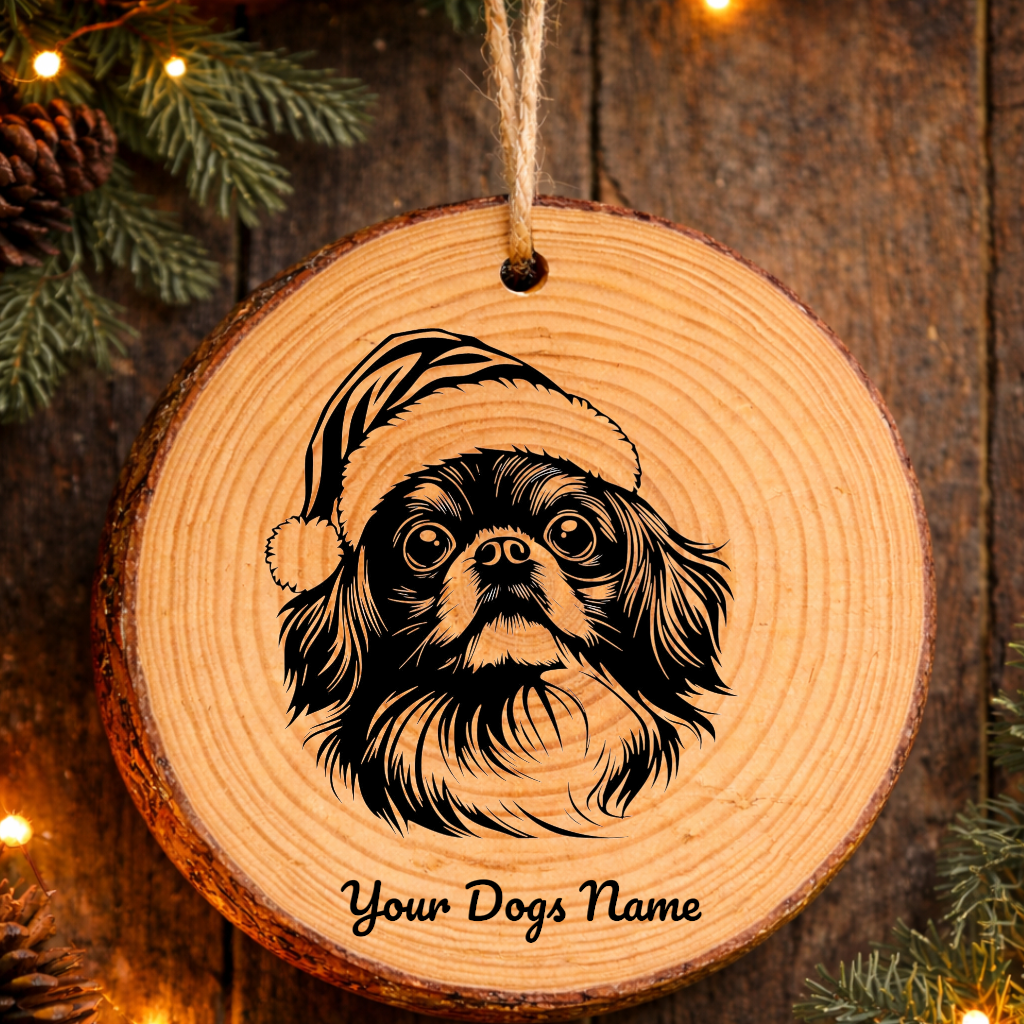 Pekingese Santa Hat Dog Rustic Pine Christmas Ornament