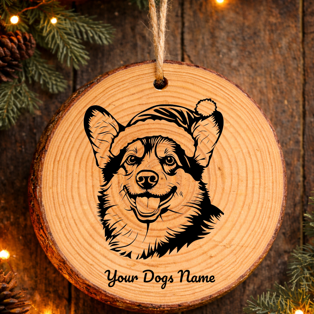 Pembroke Welsh Corgi Santa Hat Dog Rustic Pine Christmas Ornament