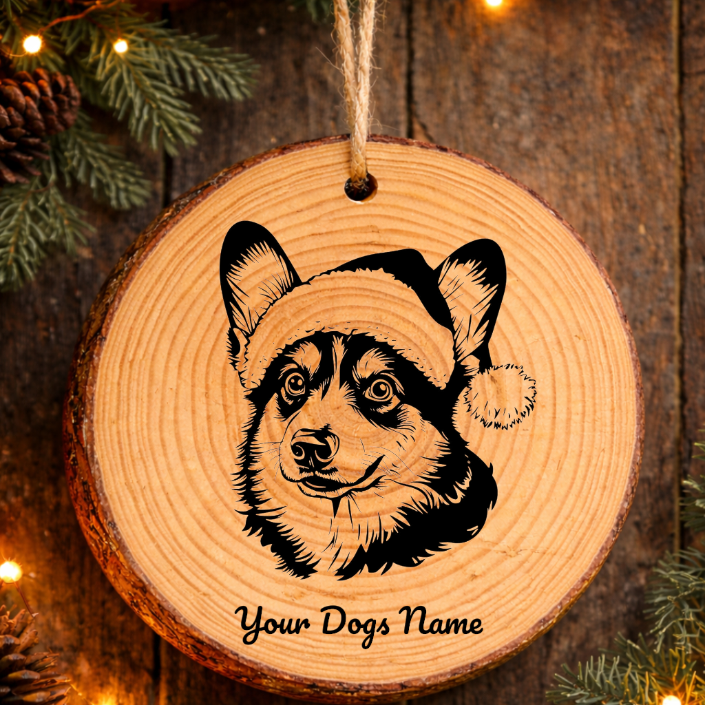 Pembroke Welsh Corgi Santa Hat Dog Rustic Pine Christmas Ornament