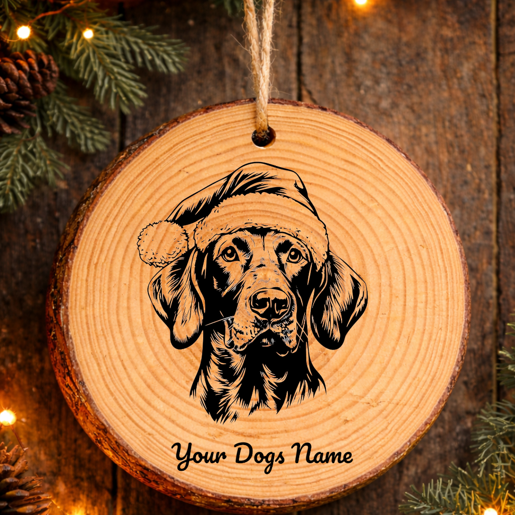 Plott Hound Santa Hat Dog Rustic Pine Christmas Ornament