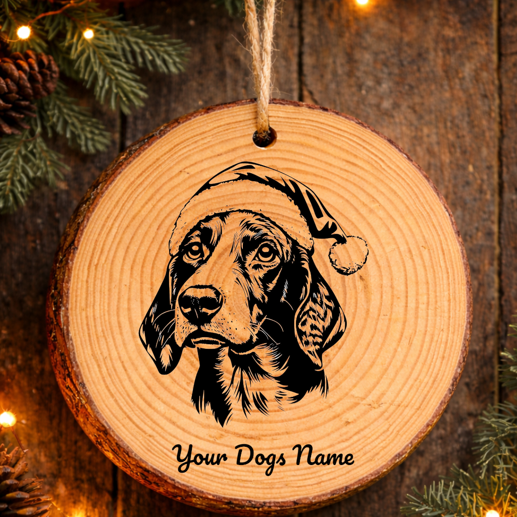 Plott Hound Santa Hat Dog Rustic Pine Christmas Ornament