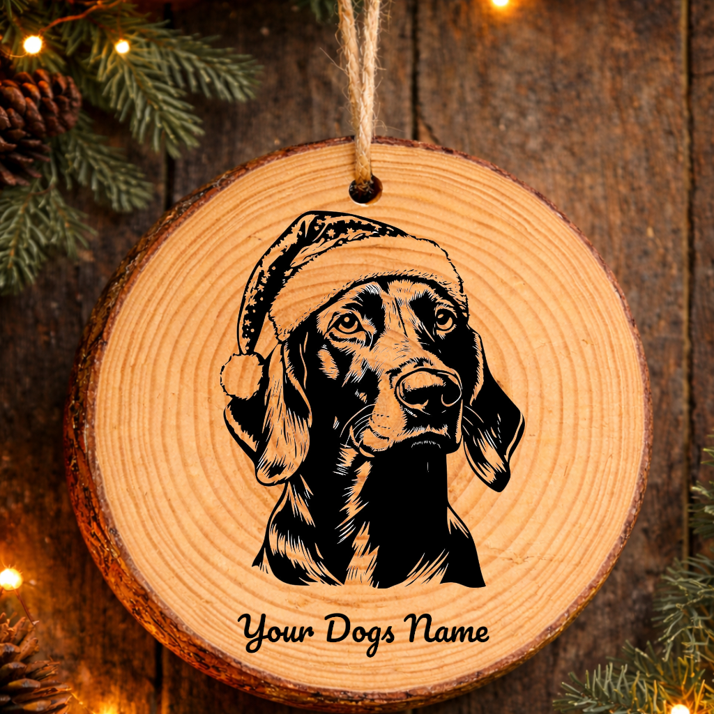 Plott Hound Santa Hat Dog Rustic Pine Christmas Ornament