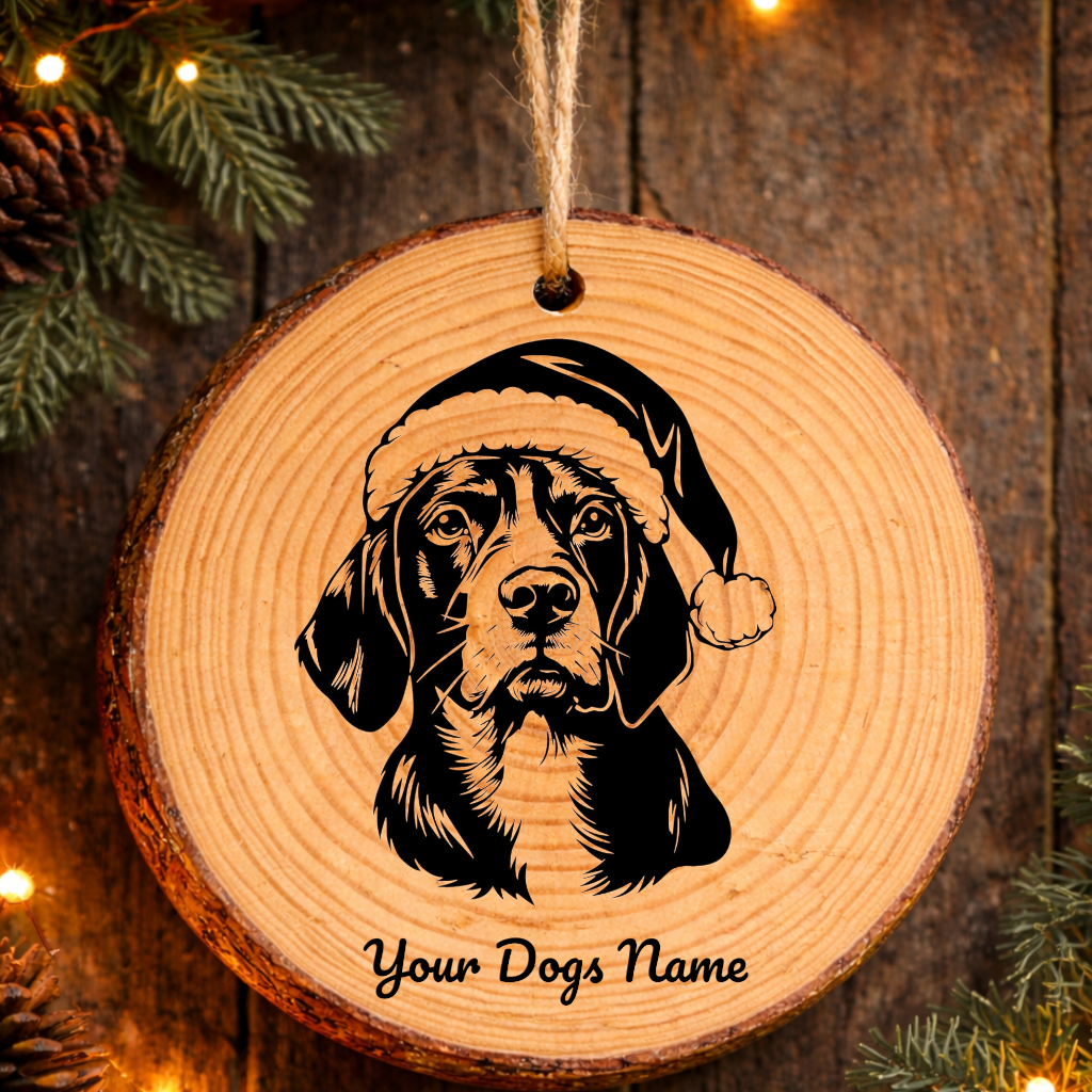 Pocket Beagle Santa Hat Dog Rustic Pine Christmas Ornament