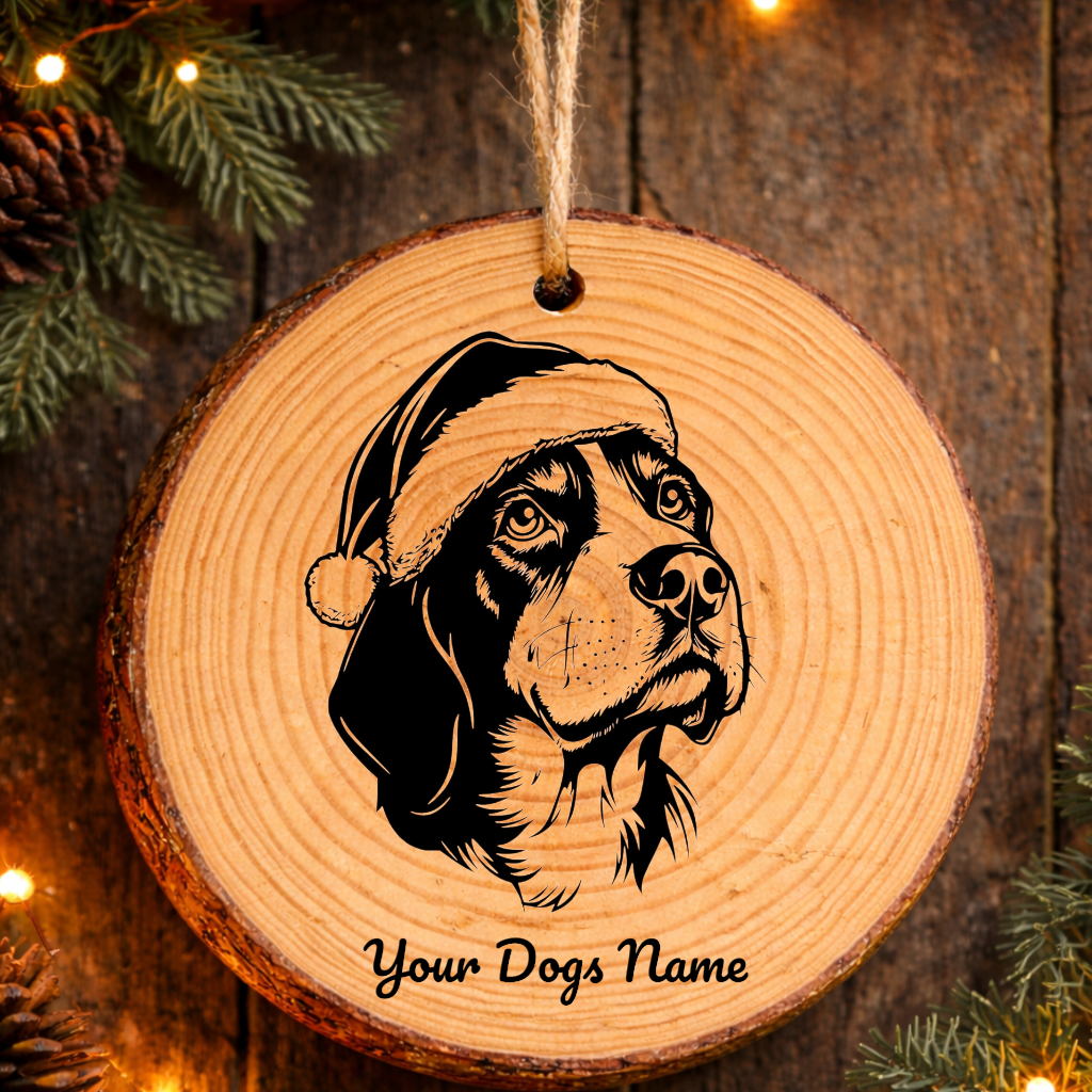 Pocket Beagle Santa Hat Dog Rustic Pine Christmas Ornament