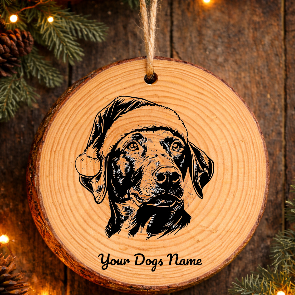 Pointer Santa Hat Dog Rustic Pine Christmas Ornament
