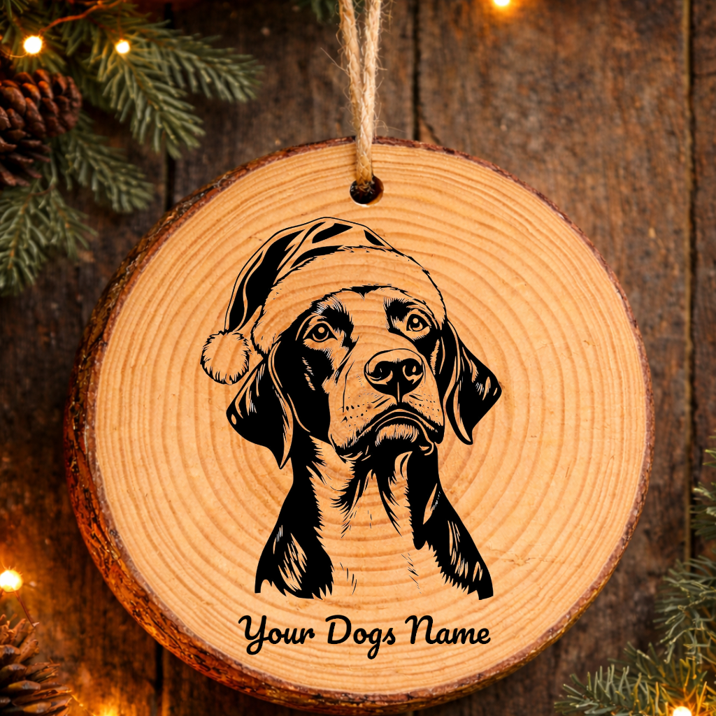 Pointer Santa Hat Dog Rustic Pine Christmas Ornament