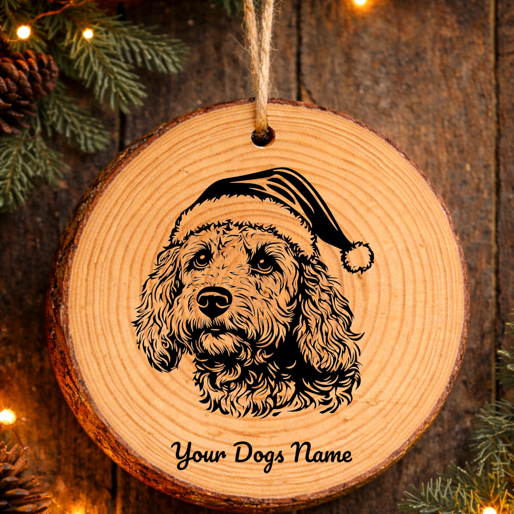 Poodle Santa Hat Dog Rustic Pine Christmas Ornament