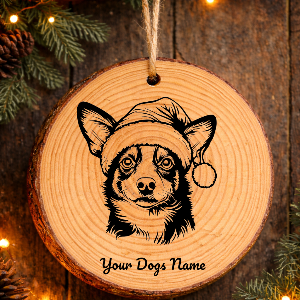 Portuguese Podengo Santa Hat Dog Rustic Pine Christmas Ornament