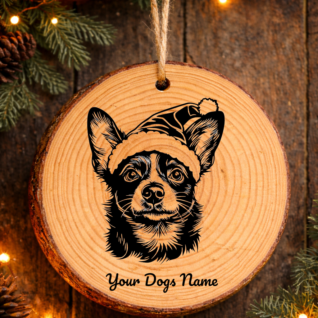Portuguese Podengo Santa Hat Dog Rustic Pine Christmas Ornament