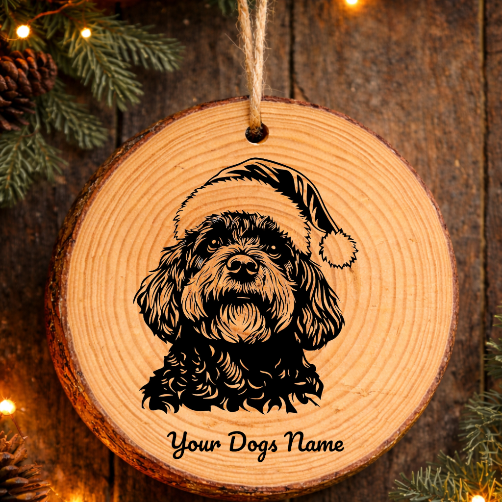 Portuguese Water Santa Hat Dog Santa Hat Dog Rustic Pine Christmas Ornament