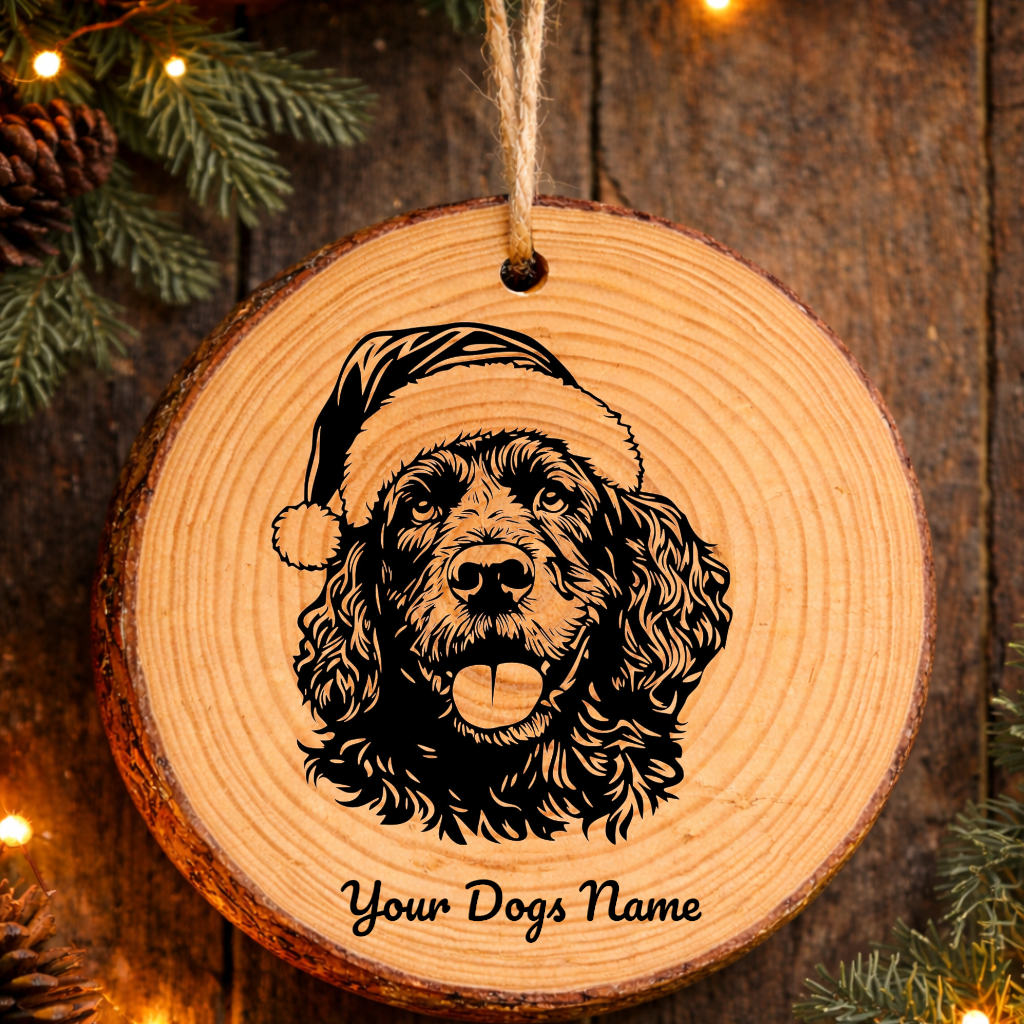 Portuguese Water Santa Hat Dog Santa Hat Dog Rustic Pine Christmas Ornament