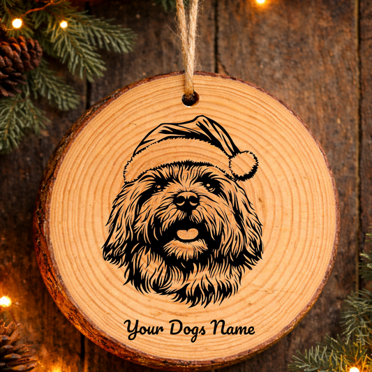 Puli Santa Hat Dog Rustic Pine Christmas Ornament