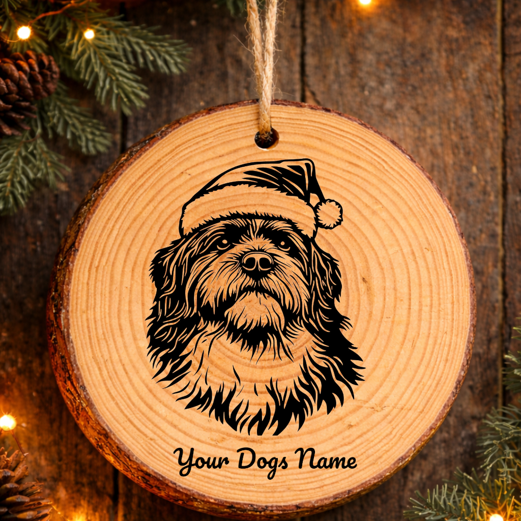 Puli Santa Hat Dog Rustic Pine Christmas Ornament
