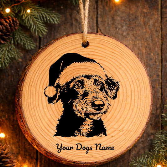 Pumi Santa Hat Dog Rustic Pine Christmas Ornament