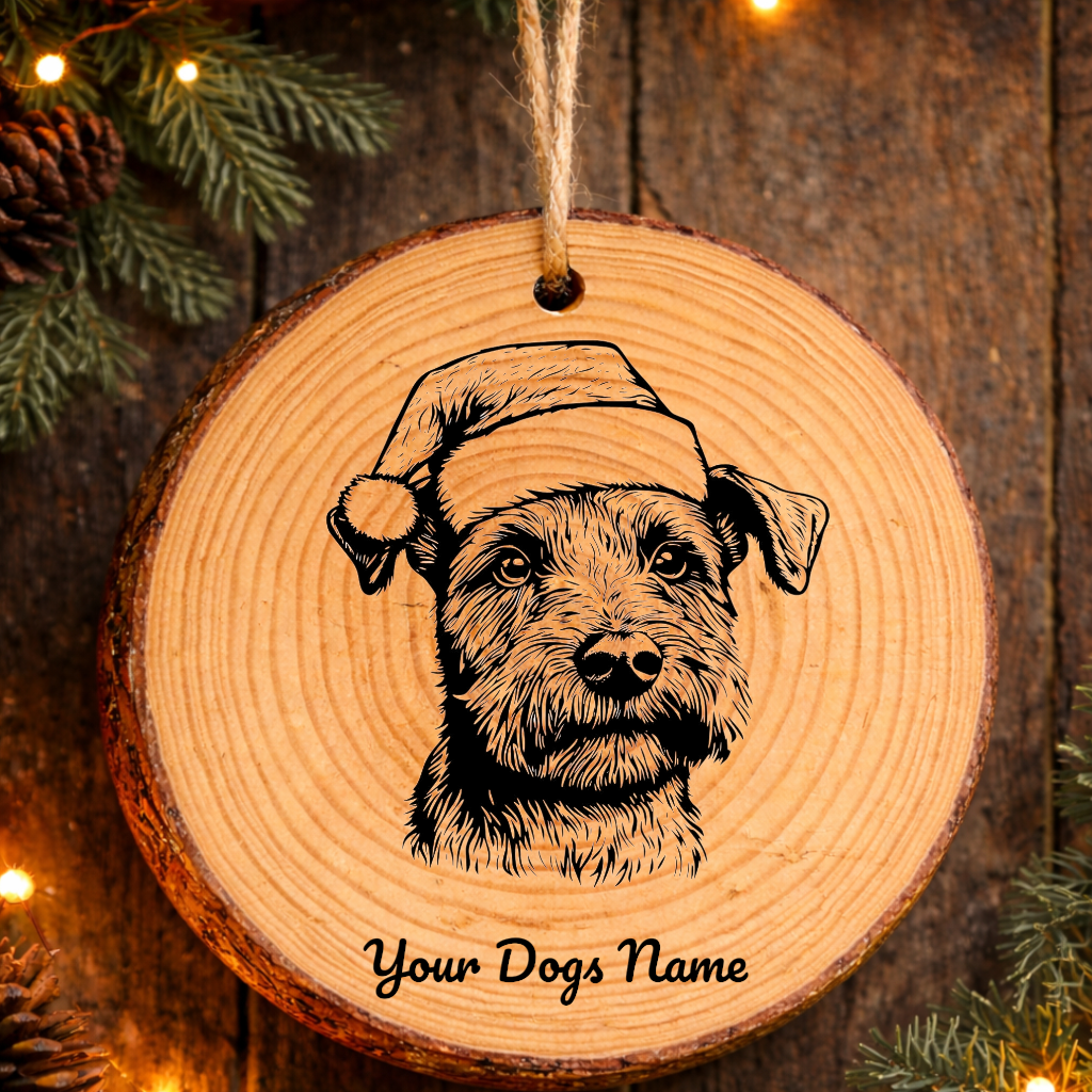 Pumi Santa Hat Dog Rustic Pine Christmas Ornament