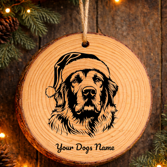 Pyrenean Mastiff Santa Hat Dog Rustic Pine Christmas Ornament