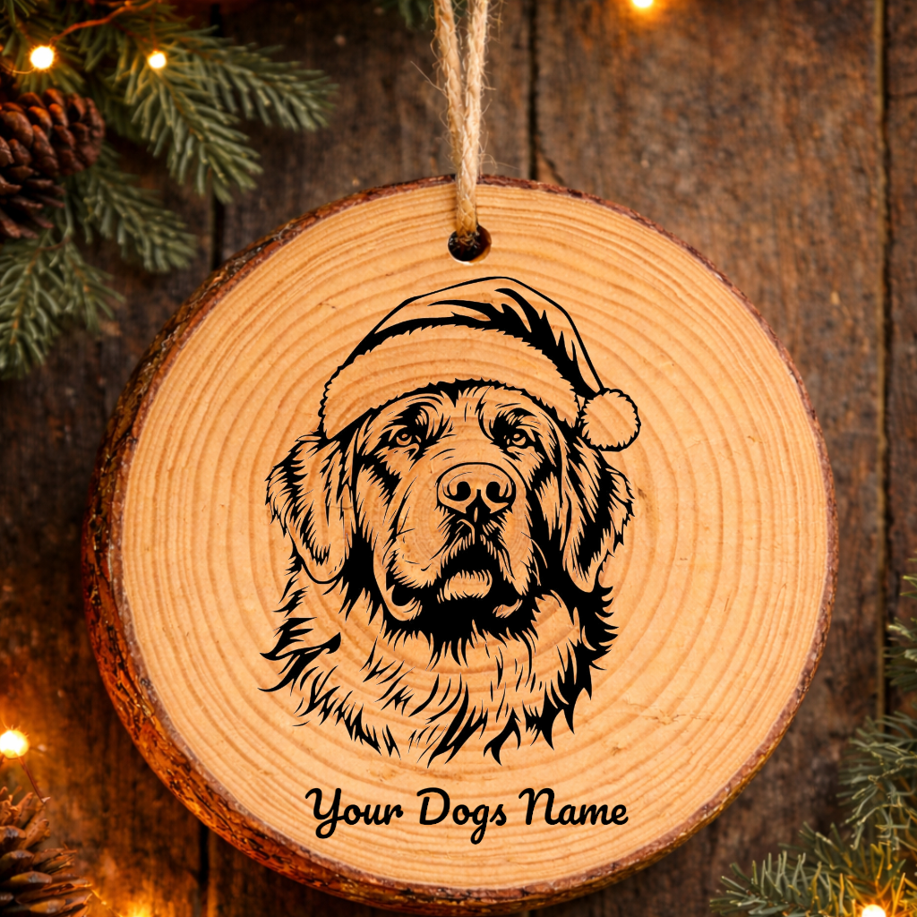 Pyrenean Mastiff Santa Hat Dog Rustic Pine Christmas Ornament