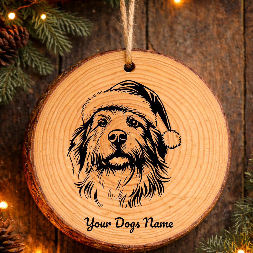 Pyrenean Shepherd Santa Hat Dog Rustic Pine Christmas Ornament