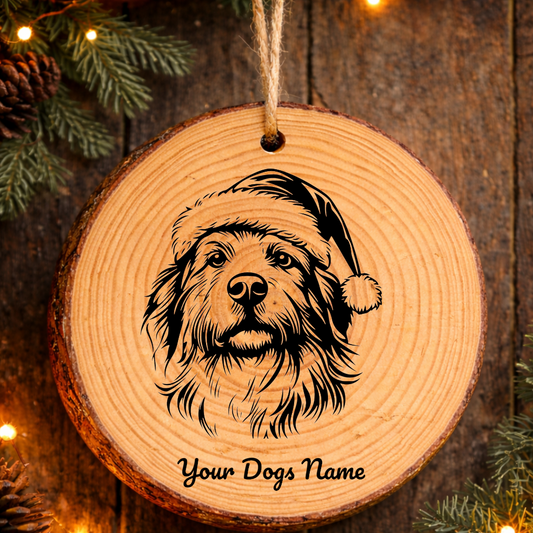 Pyrenean Shepherd Santa Hat Dog Rustic Pine Christmas Ornament