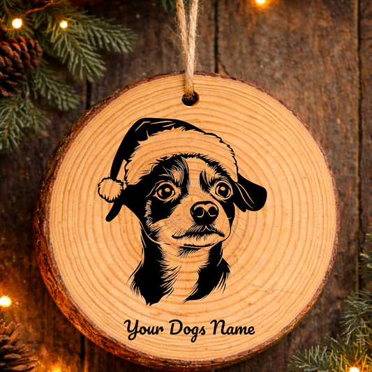 Rat Terrier Santa Hat Dog Rustic Pine Christmas Ornament