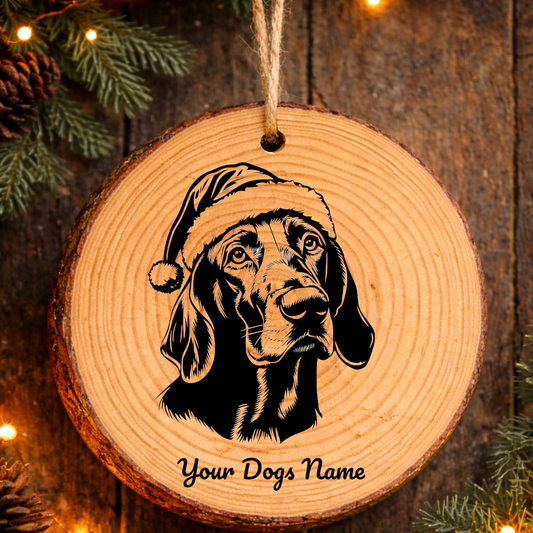 Redbone Coonhound Santa Hat Dog Rustic Pine Christmas Ornament