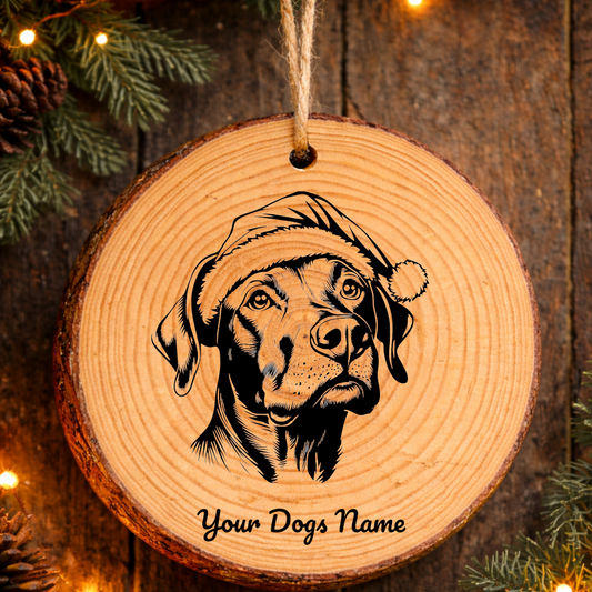 Rhodesian Ridgeback Santa Hat Dog Rustic Pine Christmas Ornament