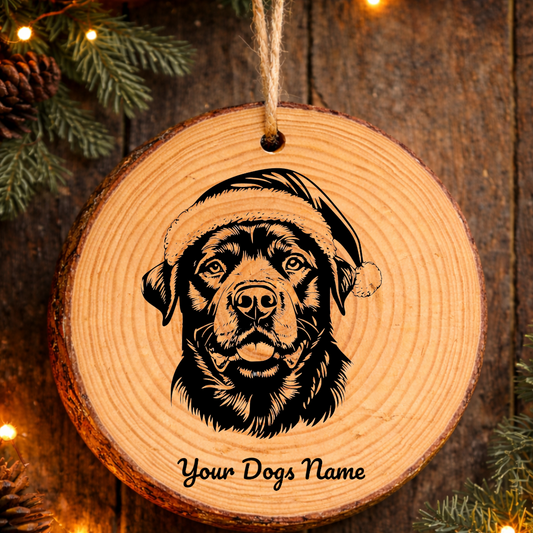 Rottweiler Santa Hat Dog Rustic Pine Christmas Ornament