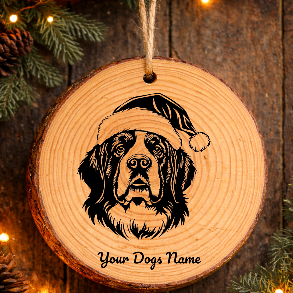 Saint Bernard Santa Hat Dog Rustic Pine Christmas Ornament