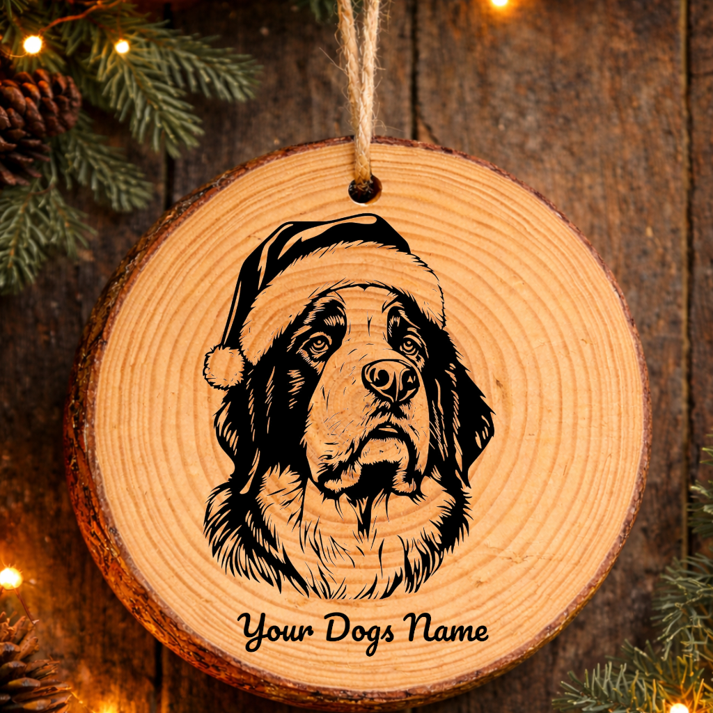 Saint Bernard Santa Hat Dog Rustic Pine Christmas Ornament