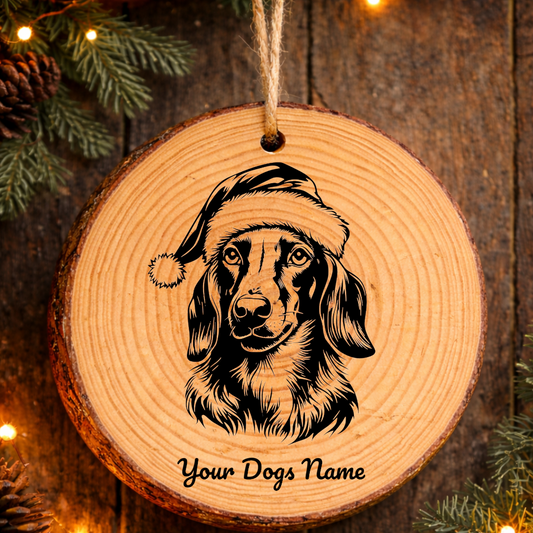 Saluki Santa Hat Dog Rustic Pine Christmas Ornament