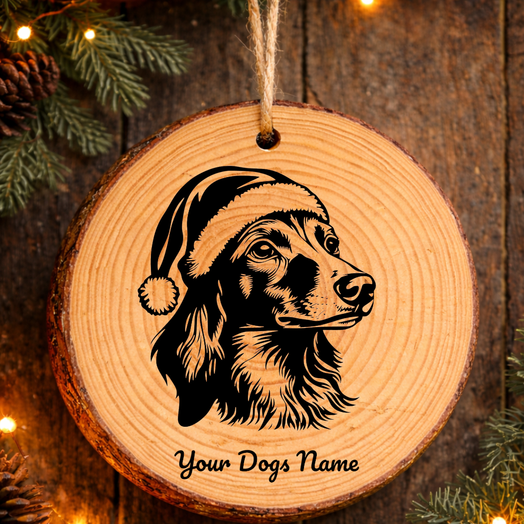 Saluki Santa Hat Dog Rustic Pine Christmas Ornament