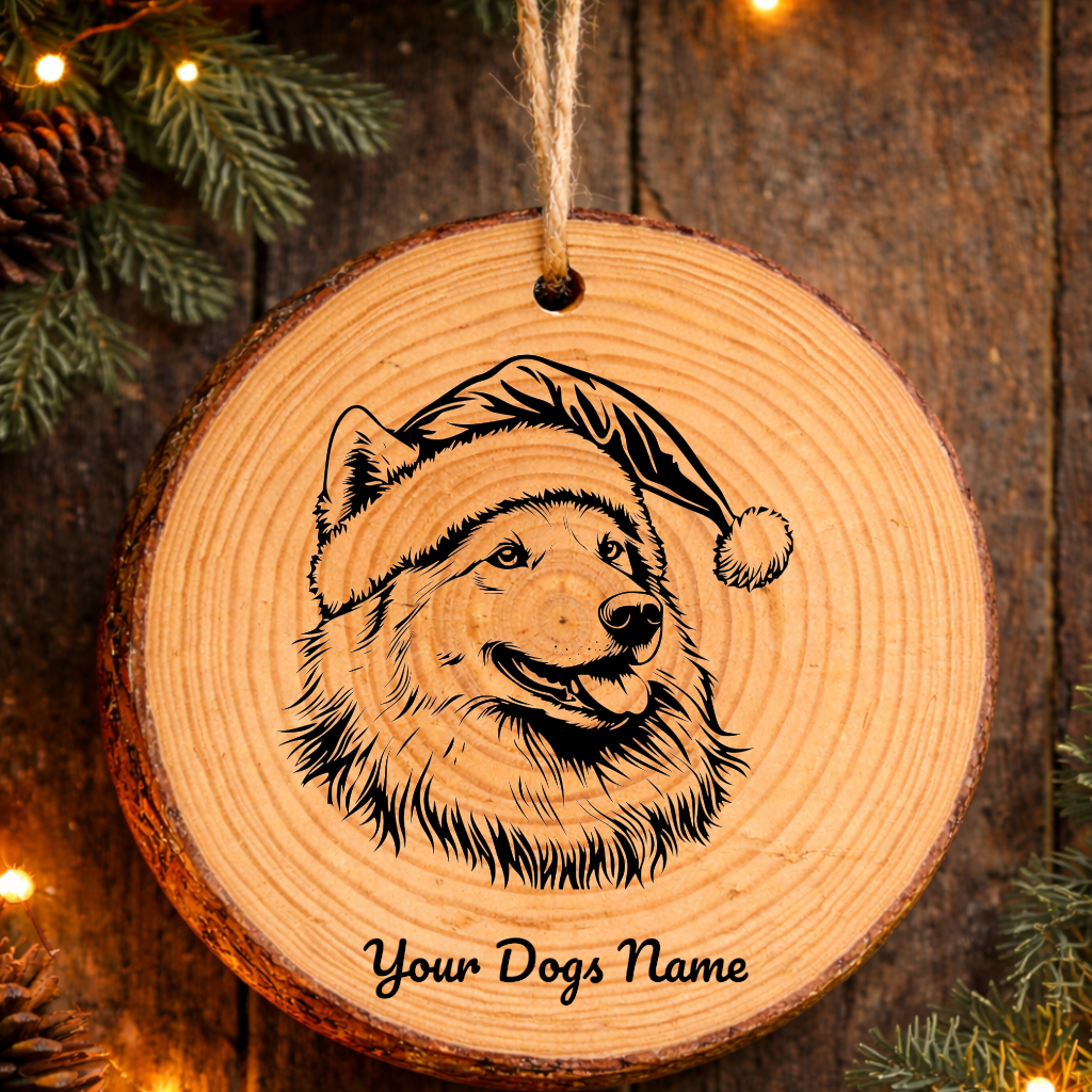 Samoyed Santa Hat Dog Rustic Pine Christmas Ornament