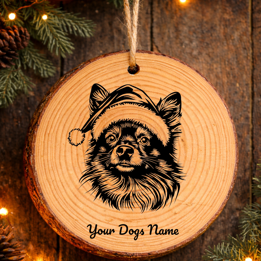 Schipperke Santa Hat Dog Rustic Pine Christmas Ornament