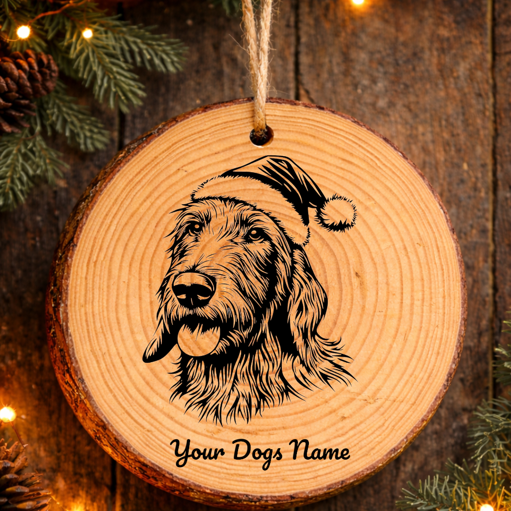 Scottish Deerhound Santa Hat Dog Rustic Pine Christmas Ornament