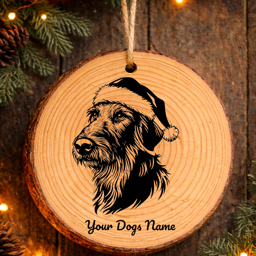 Scottish Deerhound Santa Hat Dog Rustic Pine Christmas Ornament